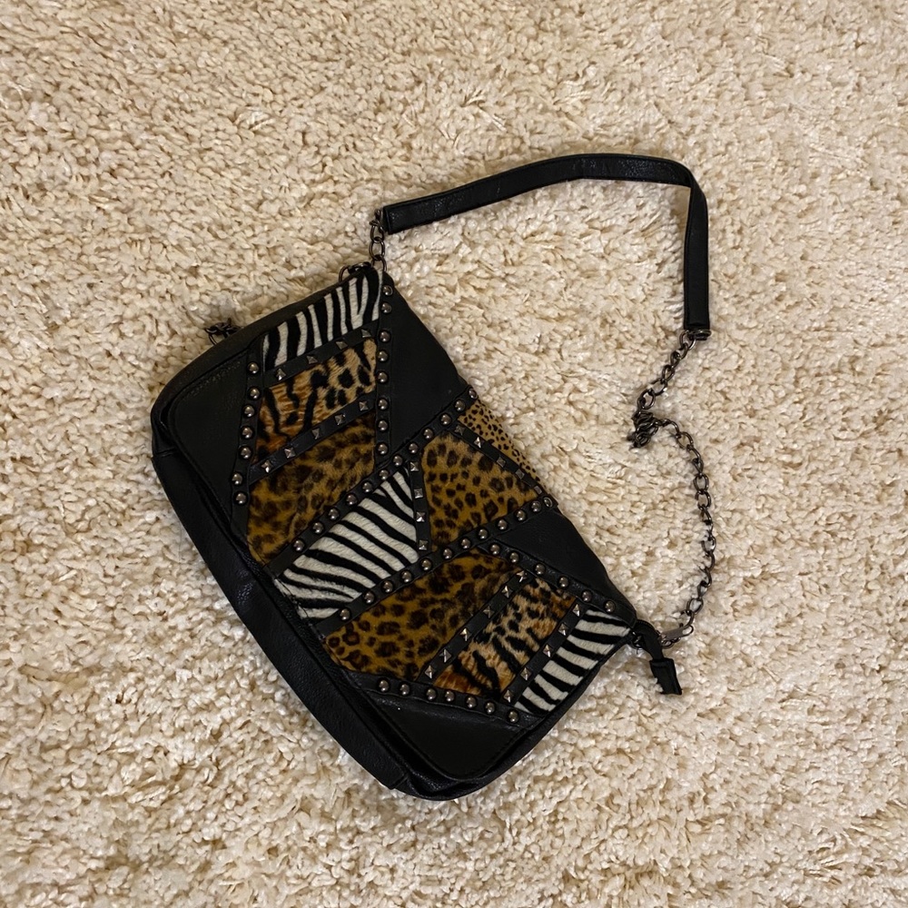 Aldo Crossbody Animal Print Leather Bag with Chain